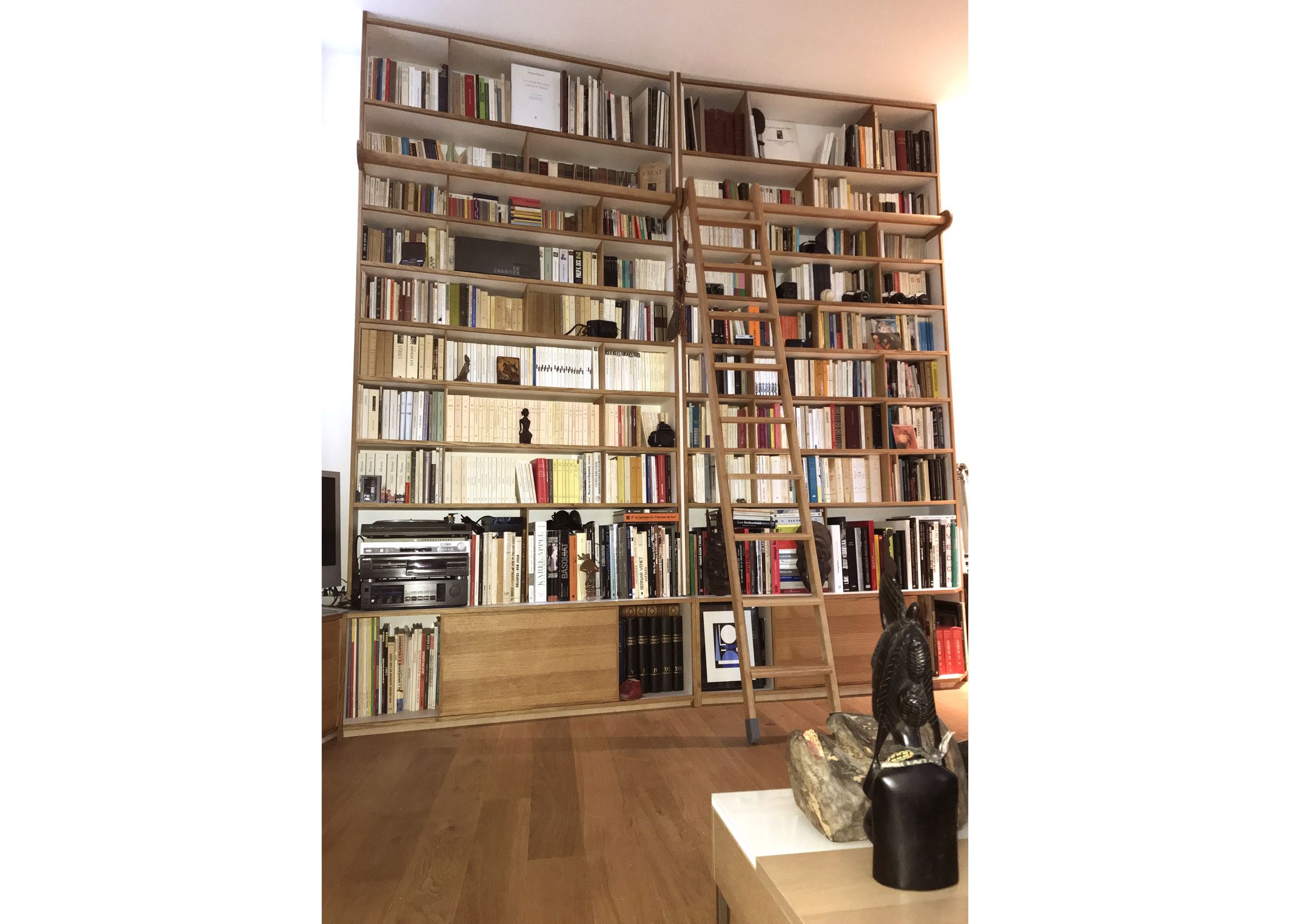Bibliothèque avec échelle bois
